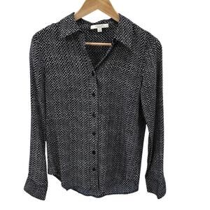 PIPERLIME Herringbone Collared Button Down Shirt Navy White // XS